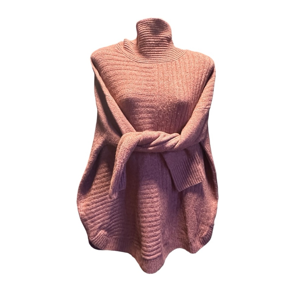 Como  Soft Mauve Tunic Rounded Hem Loose Mock Neck Sweater oversized M